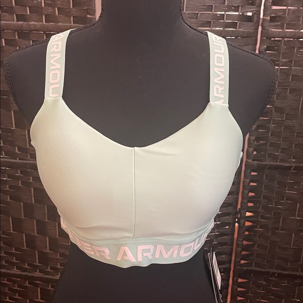 Under Armour Mint Green Sports Bra with Pale Pink Logo Straps- Never Worn